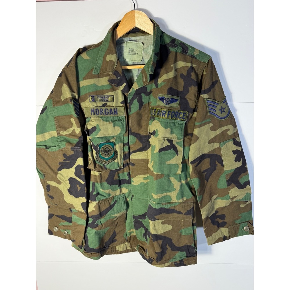 US Air Force BDU Camouflage Field Jacket Woodland Camo Patches Small Regular